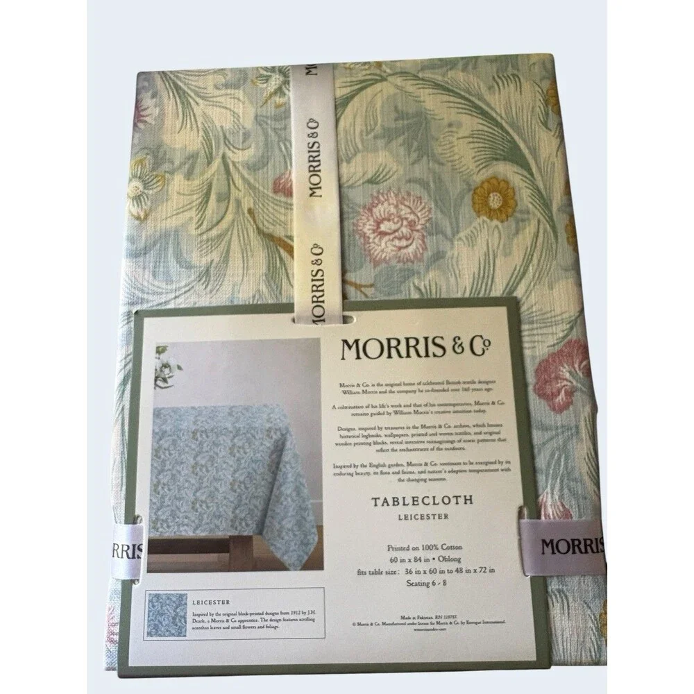 MORRIS & Co Leicester Floral 60x84 In. Blue Pink White Cotton Tablecloth NWT